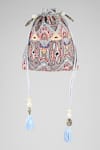 Shop_ClutcH'D_Grey Embroidery, Fringe Velvet Potli Bag _at_Aza_Fashions
