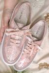 Shop_Coral Haze_Peach Valencia Lace Panel Wedding Sneakers _at_Aza_Fashions