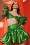 Shop_July Issue_Green Organza Sweetheart Neck Nora Bandeau Crop Top And Balloon Skirt Set _at_Aza_Fashions