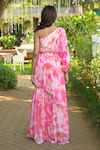 Shop_Disha Kahai_Pink Georgette Embroidered Tie-dye One Shoulder Draped Kurta And Gharara Set _at_Aza_Fashions