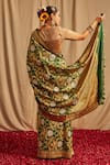 Shop_Paaprika_Green Pure Silk Handwoven Mughal Mehraab Jaal Floral And Banarasi Saree _at_Aza_Fashions