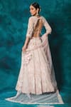 Shop_mehar_Pink Net Hand Embroidery Pearls V Neck And Stone Bridal Lehenga Set  _at_Aza_Fashions