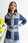 Shop_Veera Wear_Blue Denim Collared Neck Amaryllis Dress  _at_Aza_Fashions