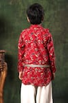 Shop_Littlecheer_Red Viscose, , Satin Gota Floral Print Nehru Jacket And Kurta Set _at_Aza_Fashions