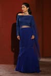 Shop_house of mithi kalra_Blue Georgette Embroidered Crystal One Shoulder Solid Blouse Lehenga Set _at_Aza_Fashions