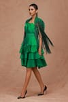 Shop_SHRIYA SOM_Green Silk Organza Plain Square Neck Cabbage Dress With Belt  _at_Aza_Fashions