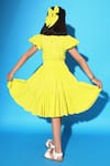 Shop_LittleCheer_Yellow Cotton Poplin Solid Puffed Sleeve Tiered Dress _at_Aza_Fashions
