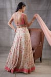 Shop_Soup By Sougat Paul_Peach Chiffon, Net Embroidery, Sequins Round Neck Zahra Floral Print Lehenga Set _at_Aza_Fashions