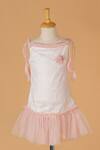 Shop_Darleen Kids Couture_White Net, Taffeta Embroidery Peony Strappy Dress _at_Aza_Fashions