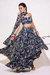 Buy_Aangan by Parul_Blue Chiffon Print And Embroidery Floral Waistband Lehenga Set _at_Aza_Fashions