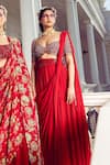 Shop_DiyaRajvvir_Red Tulle Embroidered Floral Blouse And Pre-draped Skirt Saree Set _at_Aza_Fashions