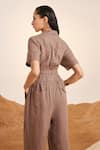 Shop_Cord_Brown Linen Plain Notched Lapel Collar Overlap Crop Top _at_Aza_Fashions