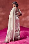Shop_PUNIT BALANA_Ivory Tussar Silk Printed And Embroidery Hand Block Border Saree With Blouse _at_Aza_Fashions