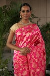 Shop_Mint N Oranges_Pink Banarasi Silk Floral Handwoven Saree_at_Aza_Fashions