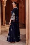 Shop Ajiesh Oberoi Blue Velvet Sequins, Beads Round Neck Embroidered Jacket And Sharara Set at Aza Fashions Shop_Ajiesh Oberoi_Blue Velvet Sequins, Beads Round Neck Embroidered Jacket And Sharara Set _at_Aza_Fashions