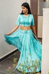 Shop_Cupid Cotton_Blue , Cotton, Organza Embroidery Round Tie Dye Pattern Lehenga Set _at_Aza_Fashions