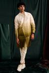 Shop_Project Bandi_Green Satin, Linen Ombre Bundi And Kurta Set _at_Aza_Fashions