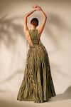 Shop_Nikita Mhaisalkar_Green Silk Cut Work, Tassels, Embroidery Halter Neck Maxi Dress _at_Aza_Fashions