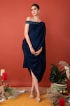 Shop_LABEL SHRISTI CHETANI_Blue Crepe Hand Embroidered One Shoulder Draped Dress _at_Aza_Fashions