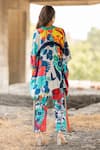 Shop_Pooja-Keyur_Multi Color Kaftan Satin Bomber Print Paradise Floral V With Pant  _at_Aza_Fashions