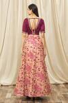 Shop_Nazaakat By Samara Singh_Wine Net Floral Blossom Lehenga Set With Zari Border Blouse_at_Aza_Fashions