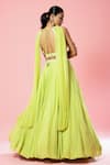 Quench A Thirst_Green Georgette Hand Embroidery Cutdana V Neck Pleated Lehenga And Blouse Set _Online_at_Aza_Fashions