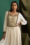Shop_5elements_Off White 100% Cotton With Silk Brocade Yoke Ghungroo Anarkali And Pant Set _at_Aza_Fashions