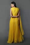 Shop_Swatee Singh_Yellow Georgette Plain Round Neck Bias Pleated Gown _at_Aza_Fashions