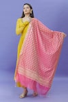 Shop_Naintara Bajaj_Pink Cotton, Silk Geometric Pattern Dupatta _at_Aza_Fashions