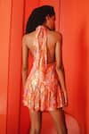 Shop_July Issue_Orange Crinkle Chiffon Print Floral Halter Neck Lolly Dress _at_Aza_Fashions