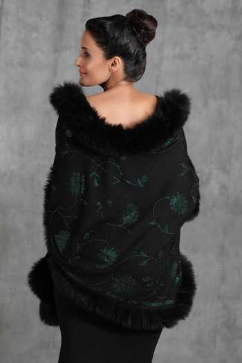 Shop_Dusala_Black Handwoven Floral Design Stone Work Stole _at_Aza_Fashions