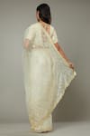 I am Design_Ivory Silk Organza Hand Embroidered Floral Pattern French Vanilla Saree_Online_at_Aza_Fashions