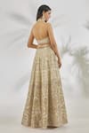 Vandana Sethi_Ivory Silk Crystals, Mirrors Halter Neck Embellished Floral Lehenga Set _Online_at_Aza_Fashions