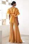 Shop_Mishru_Orange Pants - Soft Tulle Embroidered Tree Pouf Top And Tea Bark Set _at_Aza_Fashions