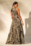 Shop_Nikita Mhaisalkar_White Silk Embroidery Halter Neck Abstract Print Gown _at_Aza_Fashions
