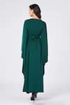 Shop_S&N by Shantnu Nikhil_Emerald Green Poly Jersey Embellished Metallic Boat Asymmetric Draped Dress _at_Aza_Fashions