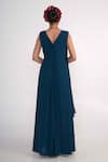 Shop_Merge Design_Blue Georgette Embroidery Zardozi V Neck Draped Gown _at_Aza_Fashions