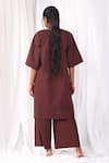 Shop_KHAT_Maroon Poplin Cotton Plain Notched Straight Kurta And Flared Pant Set _at_Aza_Fashions