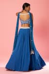 Shop_Quench A Thirst_Blue Georgette Embroidery Pearl V Neck Waistband Lehenga Set _at_Aza_Fashions