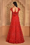 Shop_Kalighata_Red Net Cut Work, Sequins Sweetheart Neck Noor Embroidered Flared Gown _at_Aza_Fashions