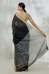 Shop_Mint N Oranges_Black Chanderi Handwoven Saree With Unstitched Blouse Fabric_at_Aza_Fashions