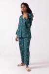 Shop_Label Shreya Sharma_Green Linen Print Floral Lapel Collar Jacket With Pant _at_Aza_Fashions