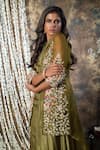 Shop_Kesar Studio_Green Silk Embroidery Cutdana Mandarin Collar Flower And Jacket Gown Set _at_Aza_Fashions