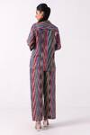 Shop Label Shreya Sharma Multi Color Linen Embroidery Collared Ikat Print Jacket And Pant Set at Aza Fashions Shop_Label Shreya Sharma_Multi Color Linen Embroidery Collared Ikat Print Jacket And Pant Set_at_Aza_Fashions