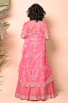 Shop_Priyanka Jain_Fuchsia Chanderi, Organza Sequins, Crystals Embellished Lehenga Set With Cape _at_Aza_Fashions