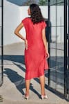 Shop_HOUSE OF FETT_Red Knitted Boat Neck Ditalia Textured Dress _at_Aza_Fashions