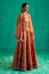 Shop_Shian_Orange Silk Dupion Embroidered Thread Cape Open Sharara Set  _at_Aza_Fashions