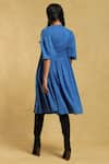 Shop_Ritu Kumar_Blue Cotton 100s Voile Round Pintuck Detail Midi Dress _at_Aza_Fashions