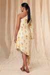 Shop_Masaba_Ivory Natural Crepe Printed Rock N Roll One Shoulder Kaftan Dress_at_Aza_Fashions