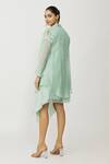 Shop_Neeta Bhargava_Blue Modal, Chanderi, Kota Doria, Asymmetric Hem Dress With Embroidered Jacket _at_Aza_Fashions